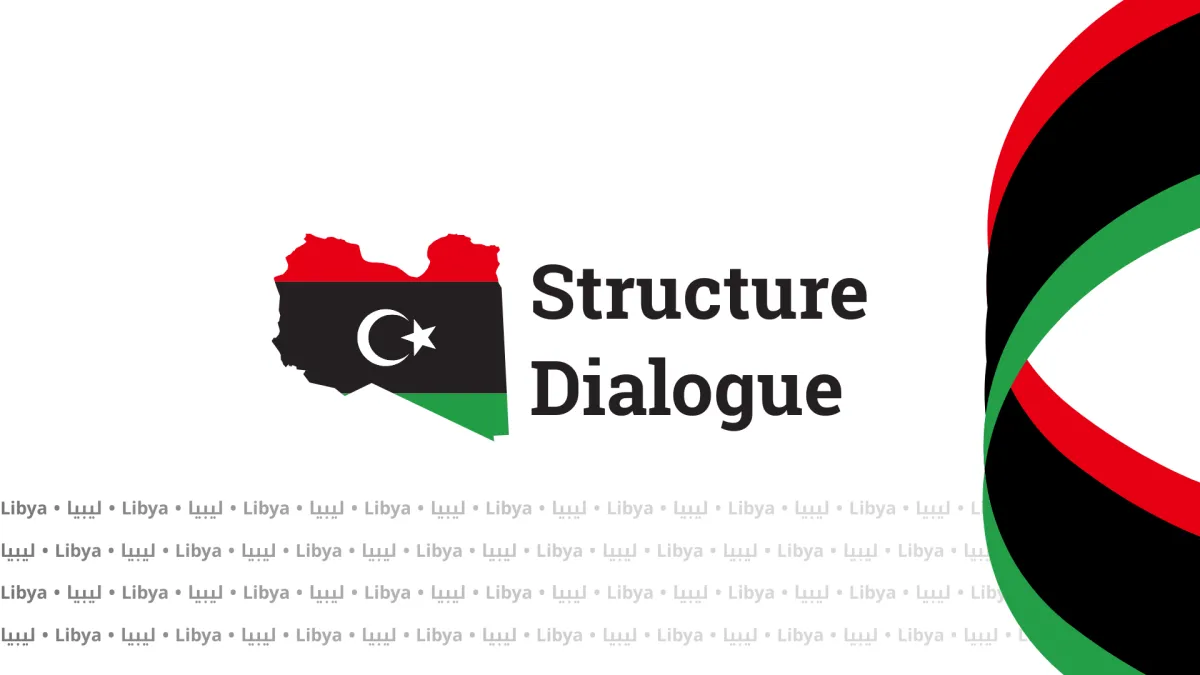 The Structured Dialogue logo which reflects a map of Libya with the Libyan flag colors