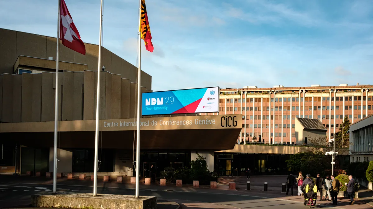 NDM logo on a building 