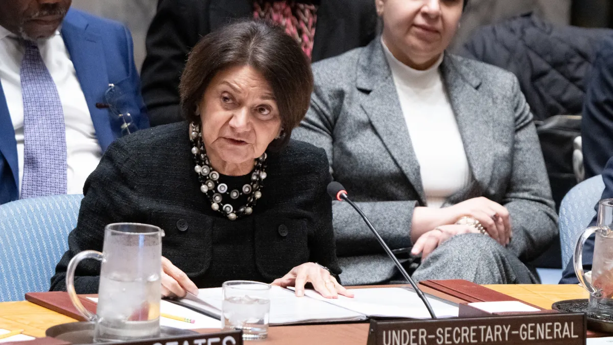 Rosemary DiCarlo, Under-Secretary-General for Political and Peacebuilding Affairs, briefs the Security Council meeting on maintenance of peace and security of Ukraine.
