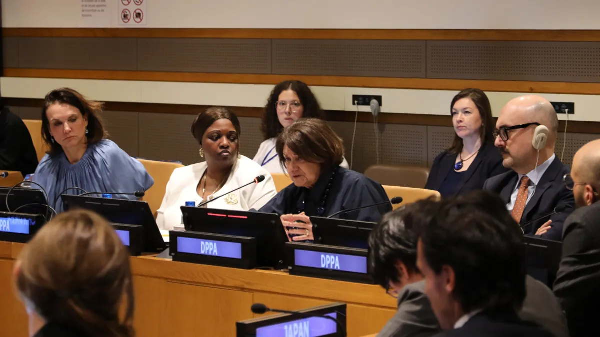 Under-Secretary-General for Political and Peacebuilding Affairs Rosemary DiCarlo speaks at a meeting.