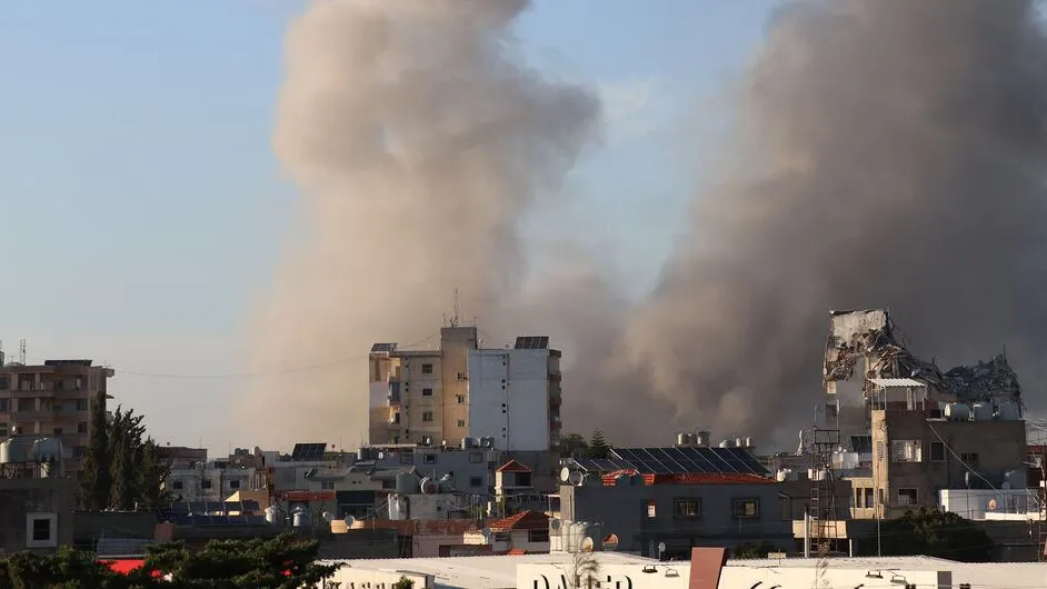 Smoke rises above residential neighborhoods in Tyre, southern Lebanon, following an Israeli airstrike. (file)
