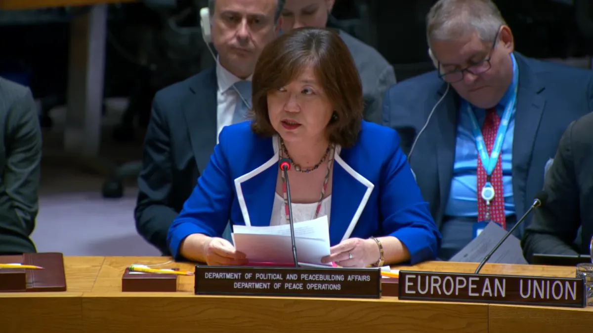 Director for Europe and Central Asia Division, Departments of Political and Peacebuilding Affairs and Peace Operations, Kayoko Gotoh briefs the Security Council.