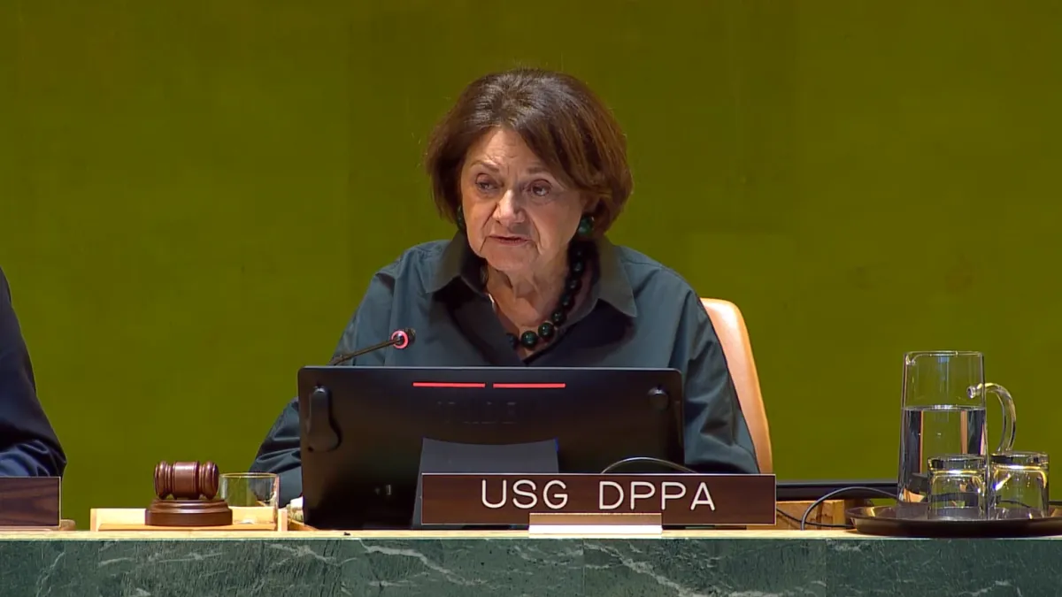 USG DiCarlo speaks at the General Assembly hall.