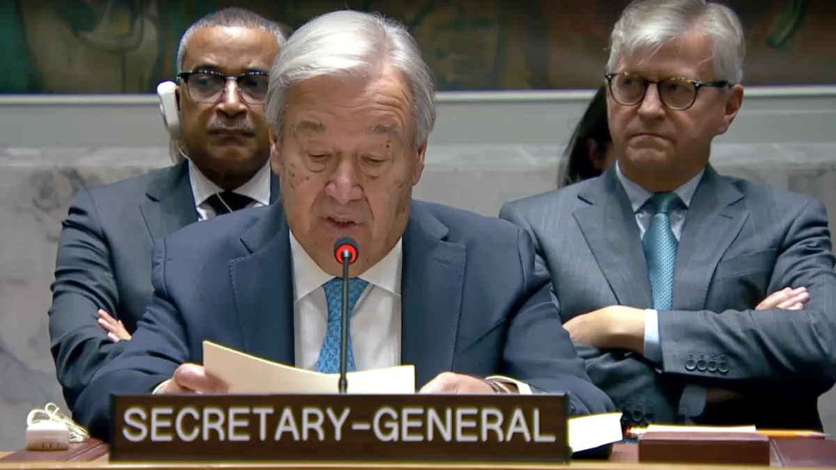 UN Secretary-General António Guterres briefs the Security Council