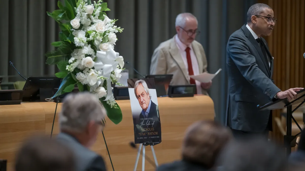 A view of the memorial service celebrating the life of Nicholas 'Fink' Haysom, former Special Representative of the Secretary-General for South Sudan and Head of the United Nations Mission in South Sudan.