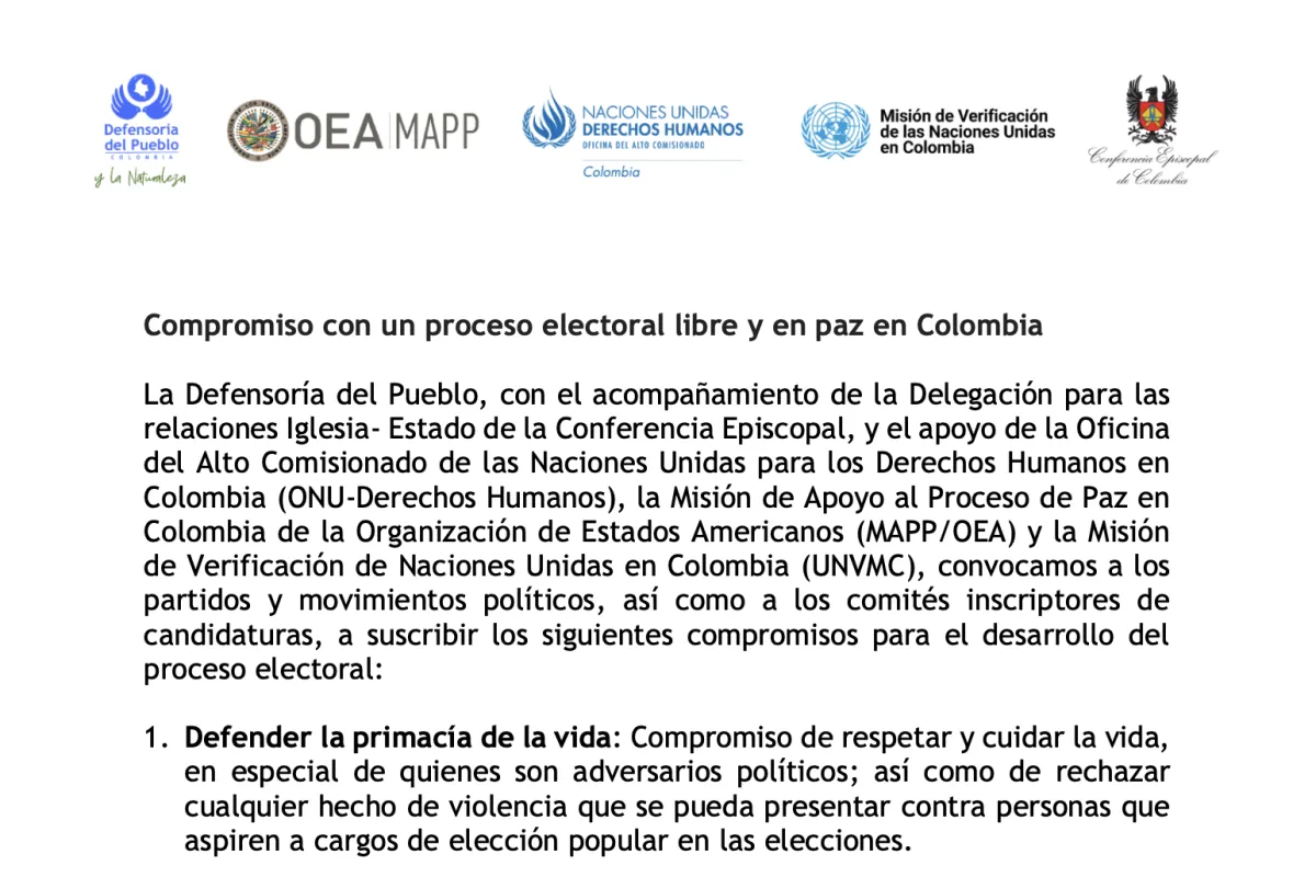 Compromiso con un proceso electoral libre y en paz en Colombia 
