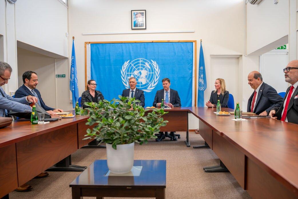 The Greek Cypriot leader, Nikos Christodoulides, and the Turkish Cypriot leader, Ersin Tatar