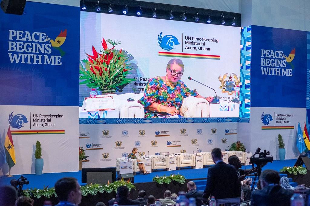 UN Under-Secretary-General for Management Strategy, Policy and Compliance Catherine Pollard moderates the second session entitled, “Conditions for Success” at the 2023 Ghana UN Peacekeeping Ministerial.