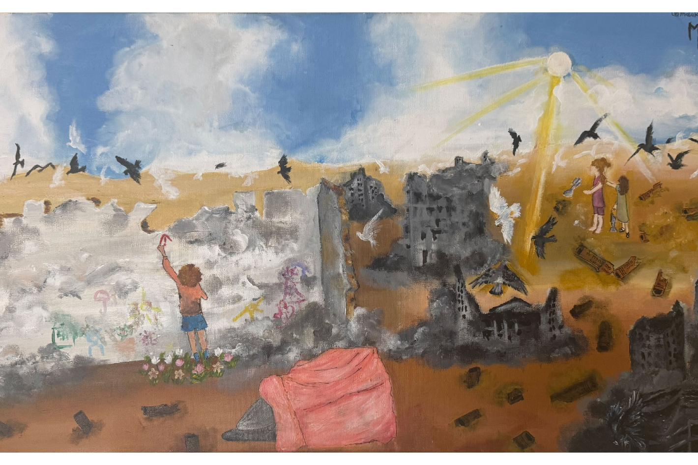 رسمتها ملك، غزة. طلاء على قماش.