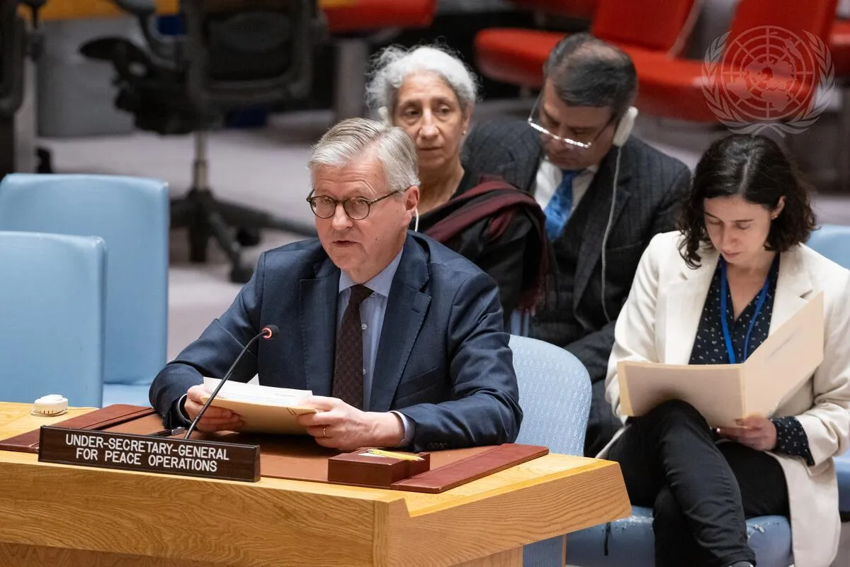 Jean-Pierre Lacroix, Under-Secretary-General for Peace Operations, speaks at the Security Council meeting on the situation in Sudan and South Sudan