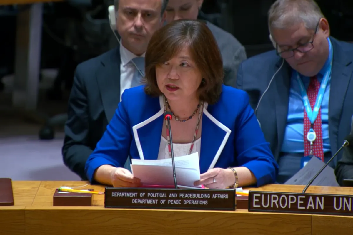Director for Europe and Central Asia Division, Departments of Political and Peacebuilding Affairs and Peace Operations, Kayoko Gotoh briefs the Security Council.