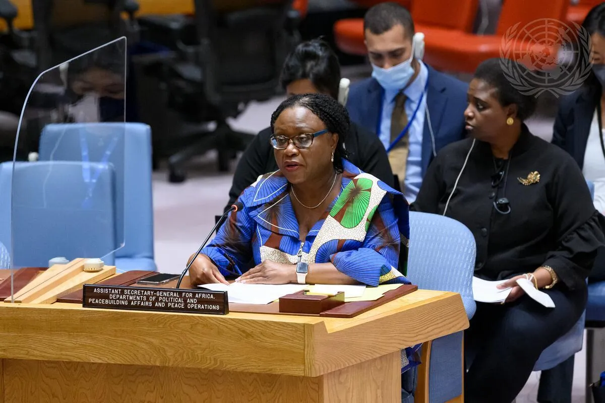 Martha Ama Akyaa Pobee, Assistant Secretary-General for Africa of the Departments of Political and Peacebuilding Affairs and Peace Operations, briefs the Security Council meeting on the situation in Libya.