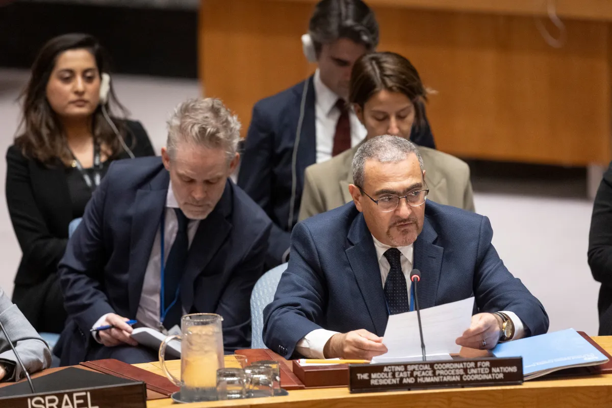 Ramiz Alakbarov, Acting Special Coordinator for the Middle East Peace Process, United Nations Resident and Humanitarian Coordinator, briefs the Security Council meeting on the situation in the Middle East, including the Palestinian question.