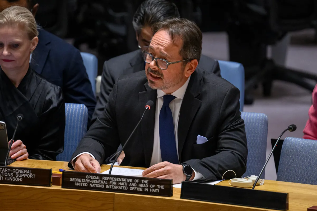 The Special Representative of the Secretary-General and Head of the United Nations Integrated Mission in Haiti, Carlos Ruis Massieu, briefs the Security Council.