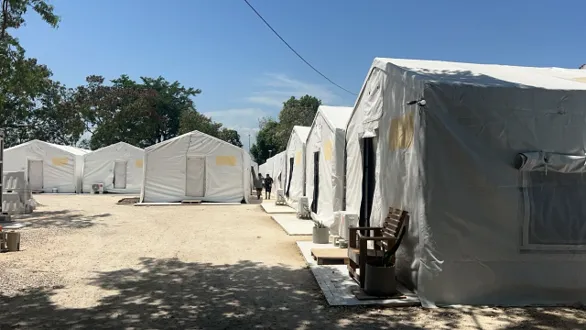 Overview of a GSF site under preparation or completed with UNSOH support, showing tented accommodation facilities.