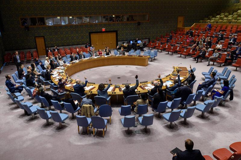 Security Council members voting on the resolution.